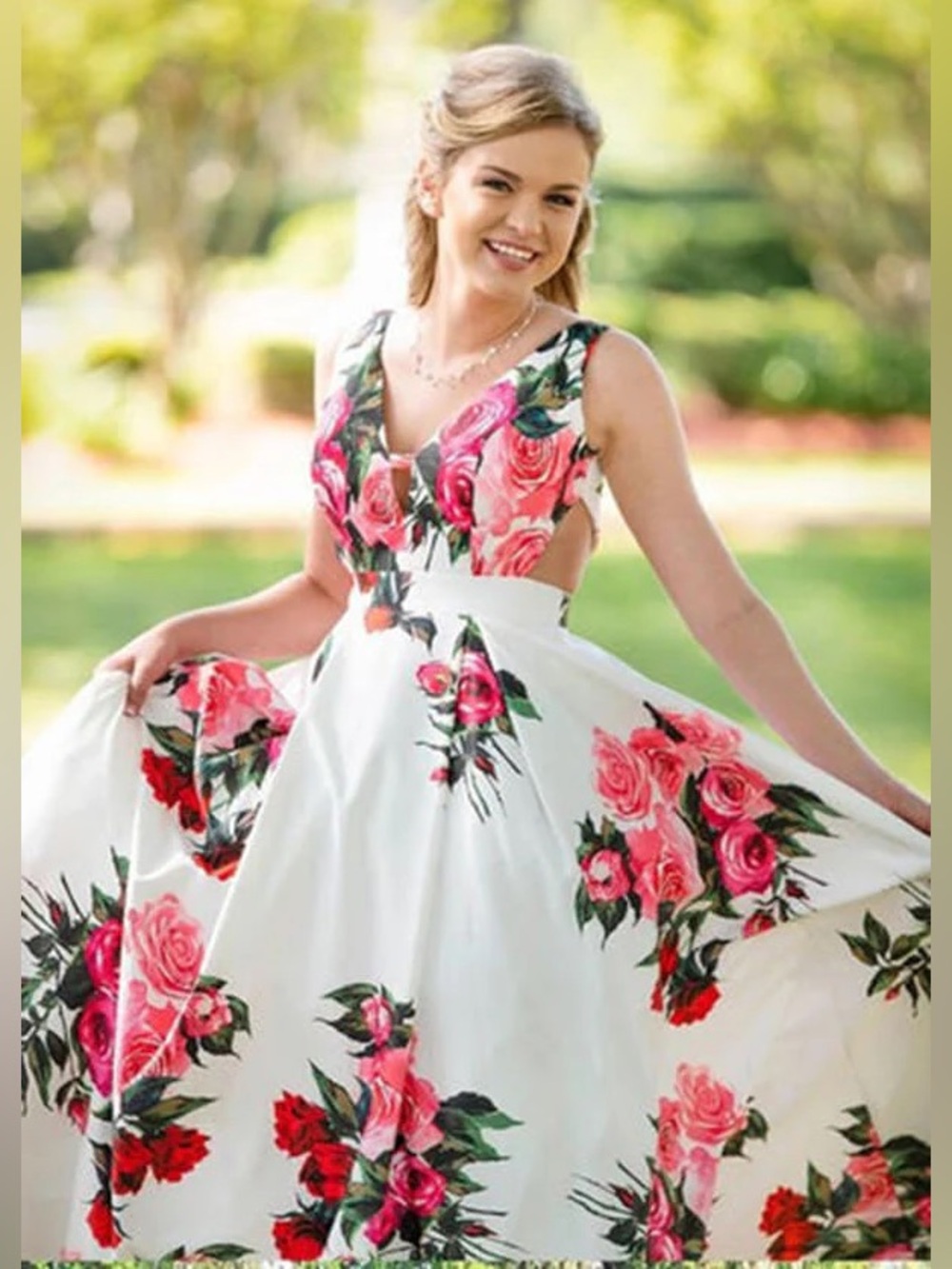 JVN Jovani  Floral Straps Sleeveless A-line Long Prom Dress Evening Gown size 4